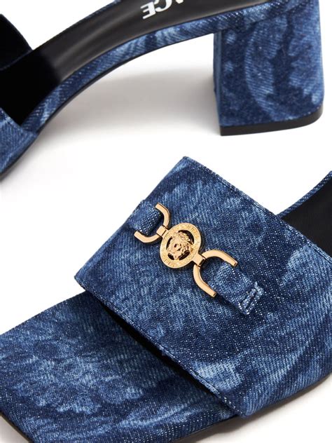 versace allover denim medusa mules|Versace Medusa Denim Mule Sandals .